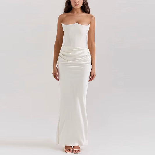 Robe longue sexy pour femme, épaules dénudées, sans bretelles